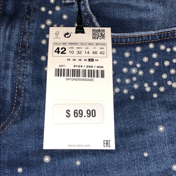 👏🏽SOLD👏🏽NWT Zara Pearl Jeans - Picture 8 of 8